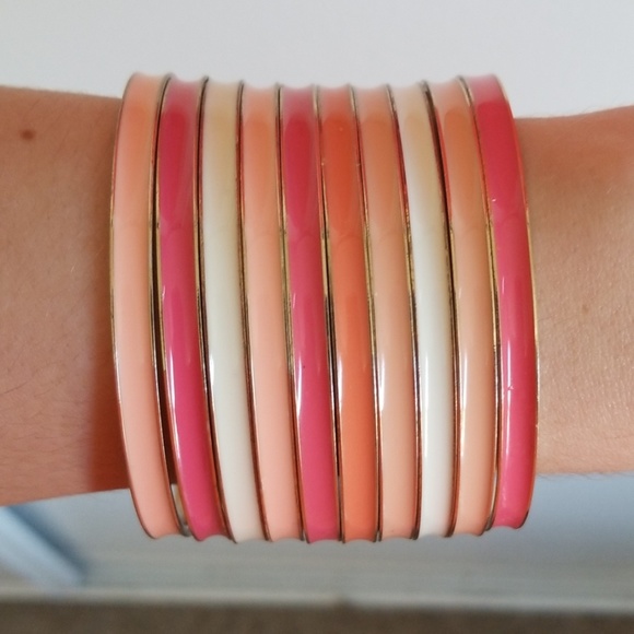 Set of 10 metal bracelets pink, peach and white - Picture 2 of 4